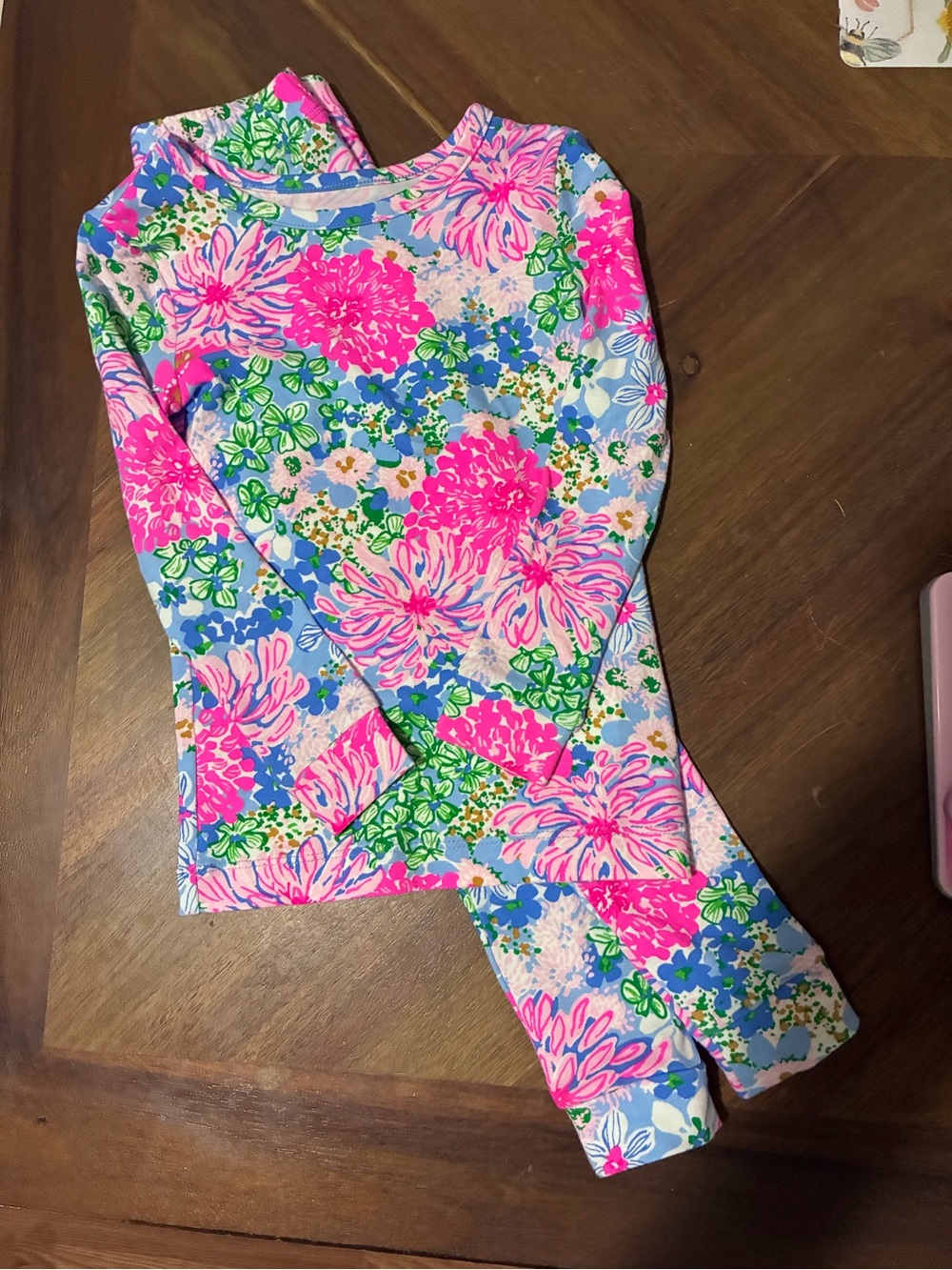 Lilly Pulitzer Girls Floral Pink Blue Green Long-Sleeve Pajama Set